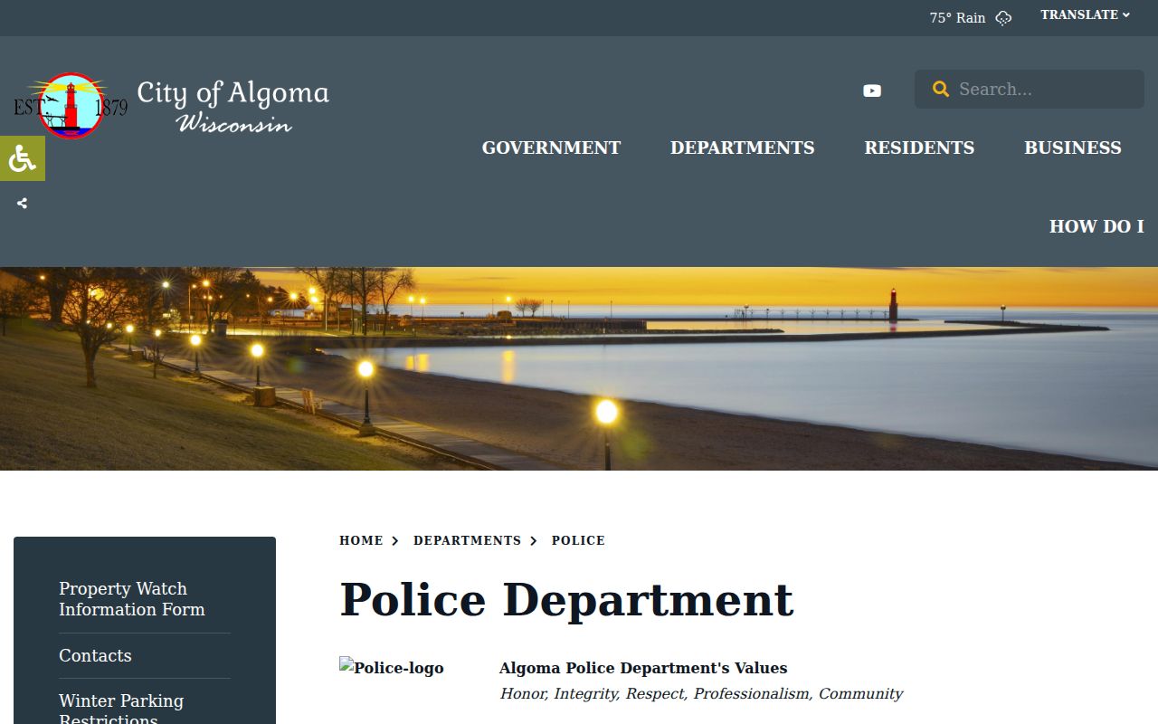 Kewaunee County arrest records Algoma Police Department page