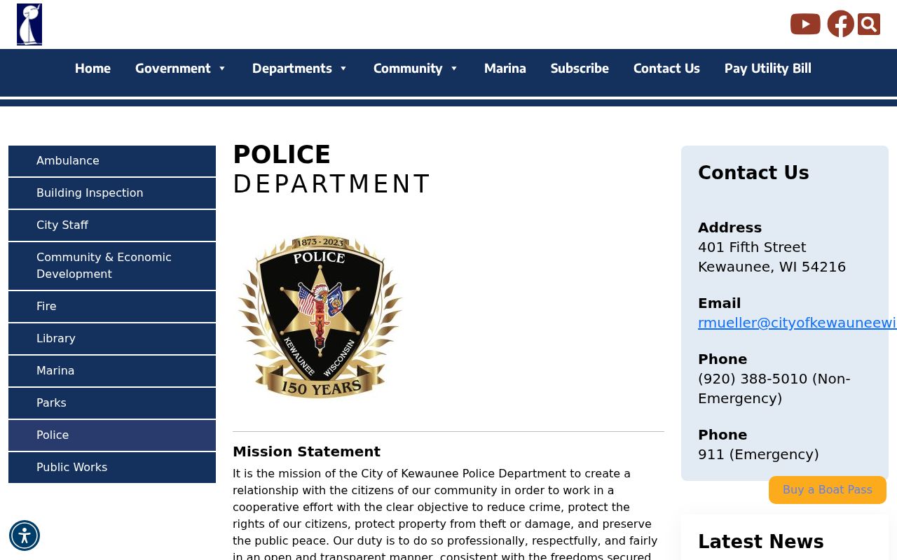 Kewaunee County arrest search City of Kewaunee Police contacts