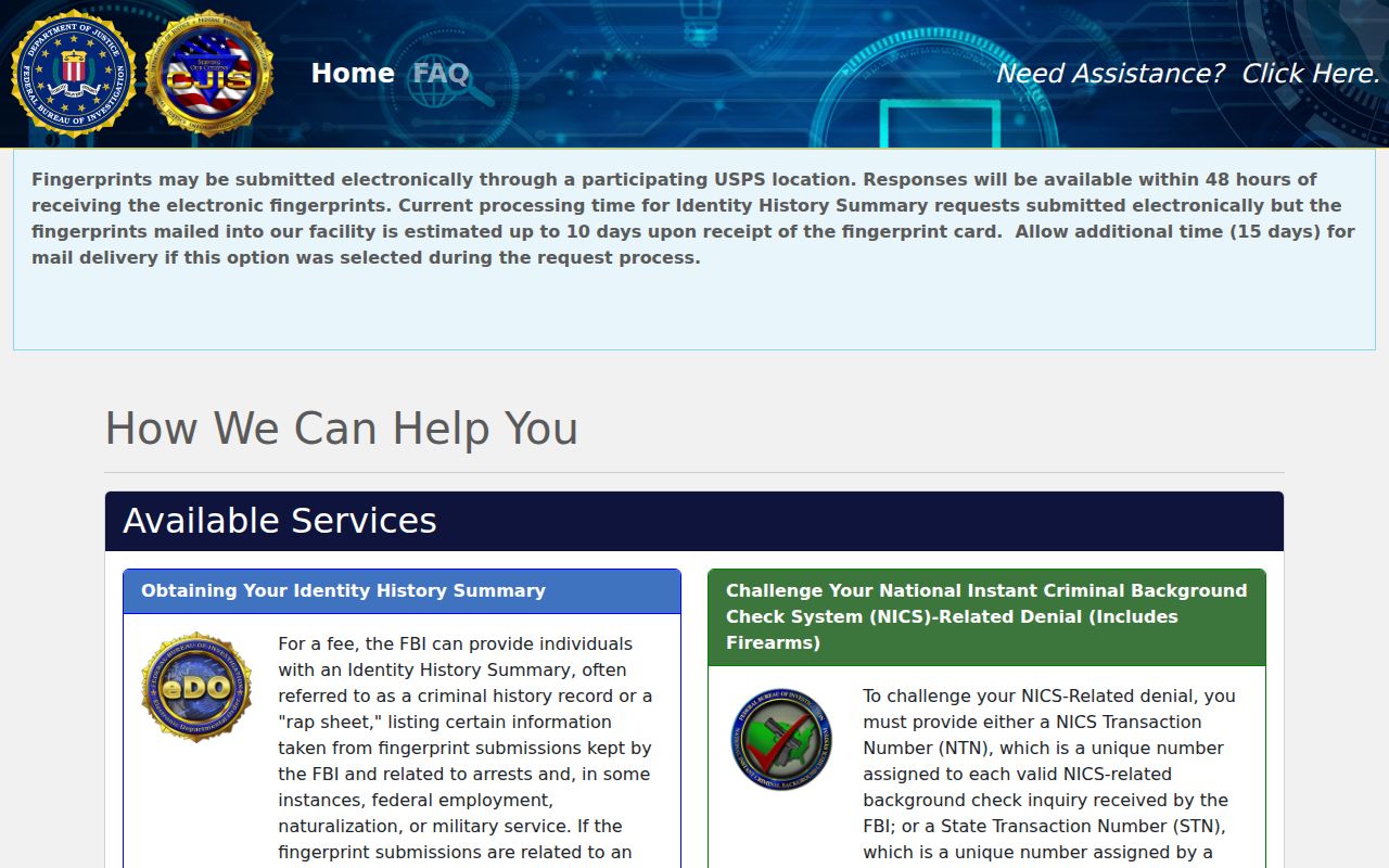 Kewaunee County criminal case records FBI identity history application