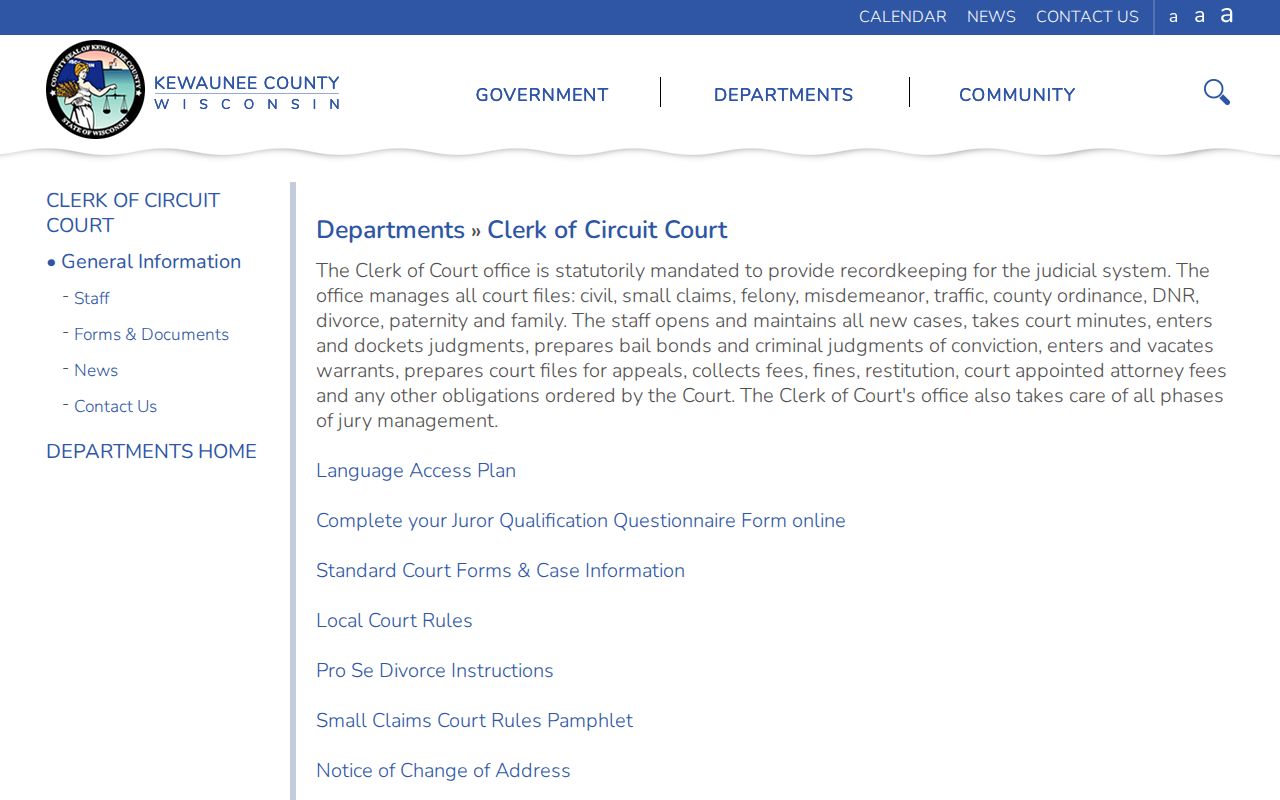 Kewaunee County Clerk criminal court record access